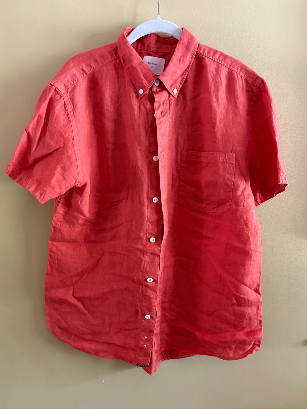 Men’s Linen Shirt by Billy Reid, coral/orange/salmon, summer ready😎☀️